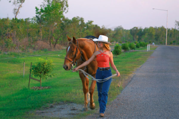 Marlow Country girl leading horse on Bridle Road